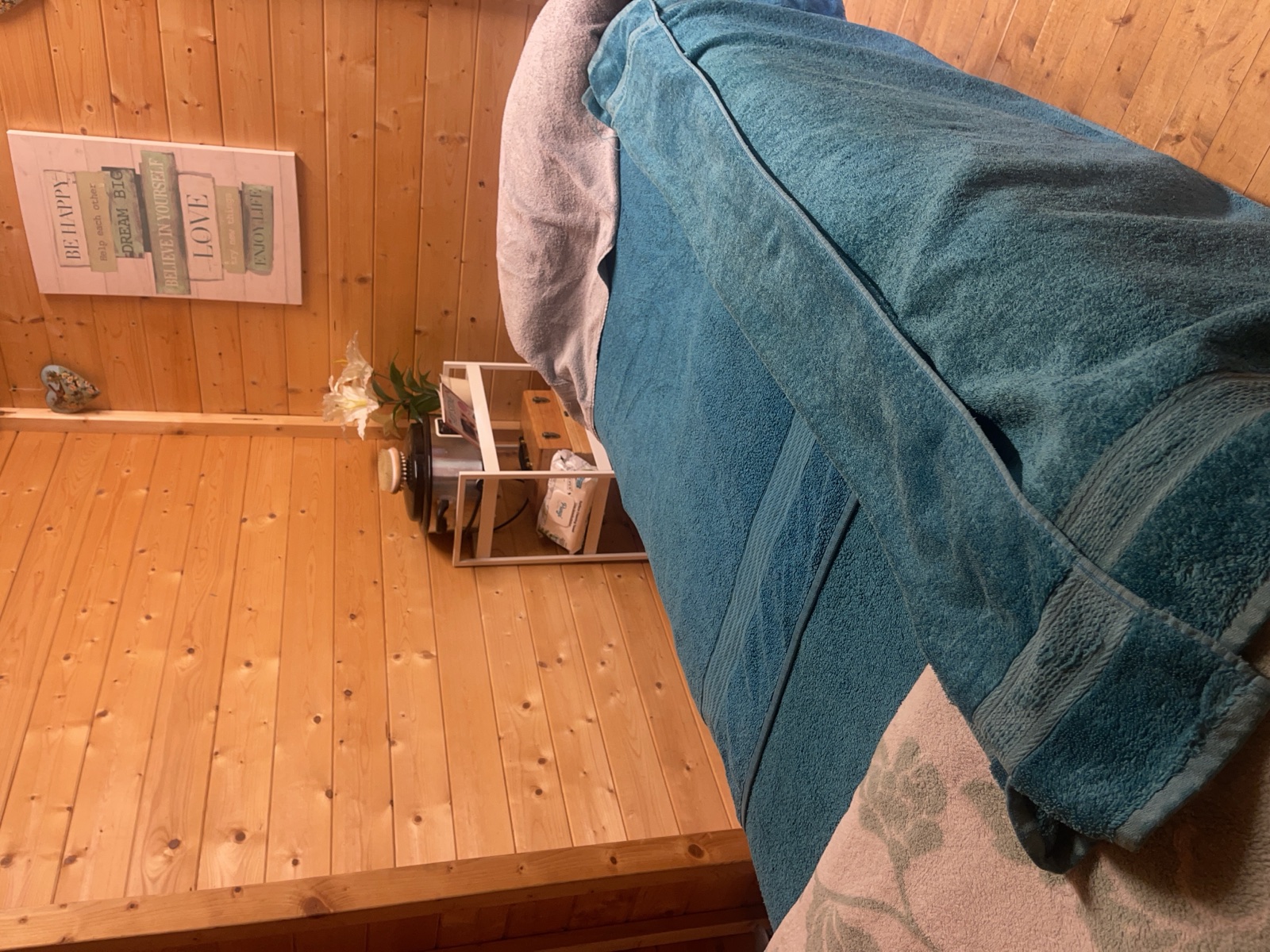 Treatment room inside the Essential Massage log cabin studio, Stoke-on-Trent